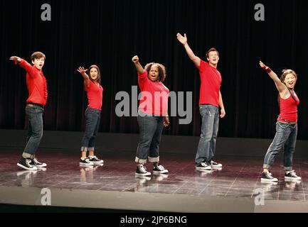 CHRIS COLFER, Lea Michele, AMBER RILEY, Cory Monteith, JENNA USHKOWITZ, GLEE, 2009 Stockfoto