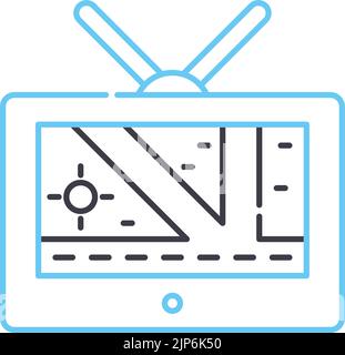 Drohnenmonitor-Liniensymbol, Umrisssymbol, Vektordarstellung, Konzeptschild Stock Vektor