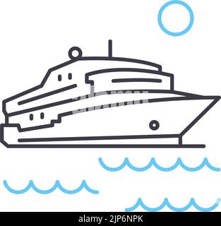Kreuzfahrtliniensymbol, Umrissymbol, Vektorgrafik, Konzeptschild Stock Vektor
