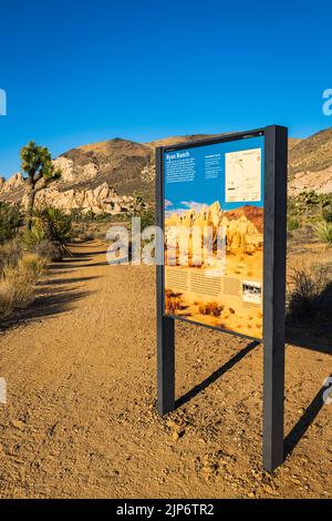 Ryan Ranch, historisches Auslegungsschild, Joshua Tree National Park, Kalifornien, USA Stockfoto