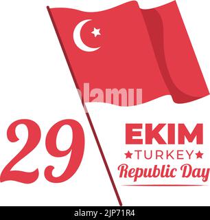 Tag der Republik Türkei oder 29 Ekim Cumhuriyet Bayrami Kutlu Olsun Handgezeichnete Cartoon flache Illustration mit Flagge der Türkischen und Happy Holiday Design Stock Vektor