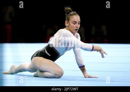 Angela ANDREOLI (ITA) führt am 14. August 2022 in München ihre Routine beim Frauen-Bodenübungen-Finale der Europameisterschaften der Kunstturnen 2022 durch Foto von SCS/Soenar Chamid/AFLO (HOLLAND OUT) Stockfoto