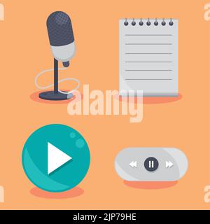 Symbole setzen Podcast Stock Vektor