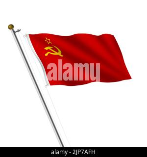 USSR Fahnenmast 3D Abbildung auf weiß mit Clipping-Pfad Stockfoto