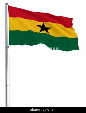 Ghana Flagge winkt im Wind, weißer Hintergrund, realistisches 3D Rendering-Bild Stockfoto