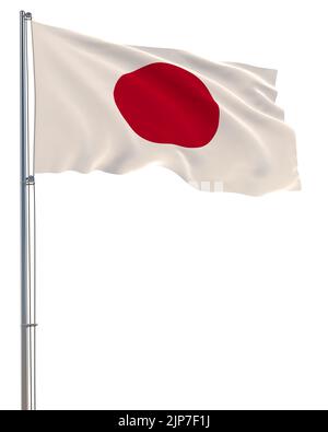 Japan-Flagge winkt im Wind, weißer Hintergrund, realistisches 3D Rendering-Bild Stockfoto