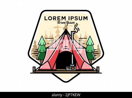 Großes Glamping-Zelt mit Heizung und Schornstein-Illustration Stock Vektor