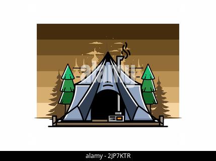 Großes Glamping-Zelt mit Heizung und Schornstein-Illustration Stock Vektor