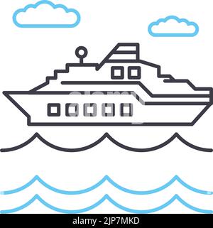 Kreuzfahrtliniensymbol, Umrissymbol, Vektorgrafik, Konzeptschild Stock Vektor