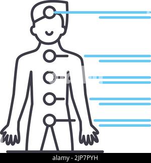 Bodys Meridiane Liniensymbol, Umrisssymbol, Vektordarstellung, Konzeptzeichen Stock Vektor