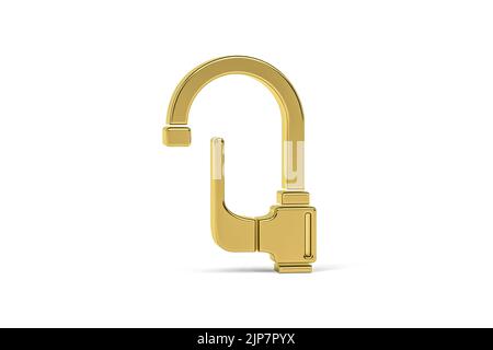Goldenes 3D Wasserhahn Symbol isoliert auf weißem Hintergrund - 3D Render Stockfoto