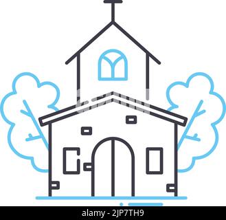 katholische Kirche Linie Symbol, Umriss Symbol, Vektor-Illustration, Konzept Zeichen Stock Vektor