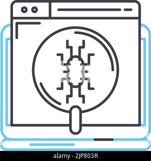 Symbol für die Fehlerverfolgung, Umrisssymbol, Vektordarstellung, Konzeptzeichen Stock Vektor