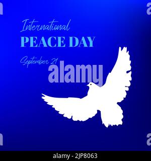 Grußkarte zum Internationalen Friedenstag mit weißer Taube Stock Vektor