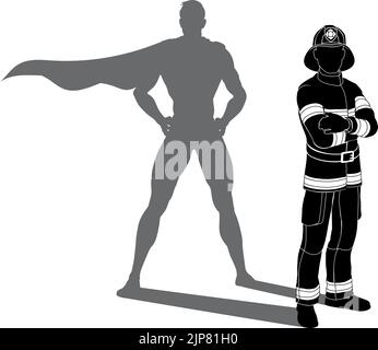Superhelden Feuerwehrmann Super Hero Shadow Stock Vektor