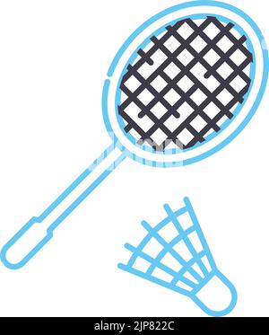 Badminton-Liniensymbol, Umrisssymbol, Vektordarstellung, Konzeptzeichen Stock Vektor