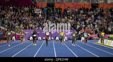 Das Finale der Frauen 100m bei den Commonwealth Games im Alexander Stadium, Birmingham, England, am 3.. August 2022. Stockfoto