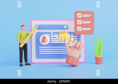 Online-Marketing, Finanzbericht Chart, Datenanalyse und Web-Entwicklung-Konzept.Workplace 3D Render. Business- und Finanzanalytik. Stockfoto