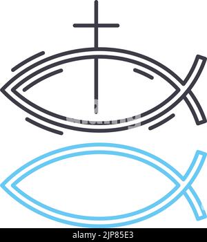 christian Fischlinie Symbol, Umriss Symbol, Vektor-Illustration, Konzept Zeichen Stock Vektor