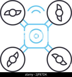 Drohnen-Technologie-Liniensymbol, Umrisssymbol, Vektordarstellung, Konzeptschild Stock Vektor