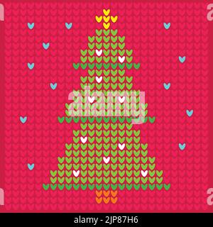 Strickillustration mit Weihnachts- und Neujahrsbaum. Geometrisches Vektor-Kreuzstich. Strickschema und Stickerei. Stock Vektor