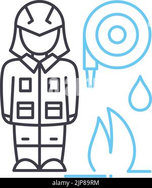 feuerwehrmann Arbeitsliniensymbol, Umrisssymbol, Vektordarstellung, Konzeptschild Stock Vektor