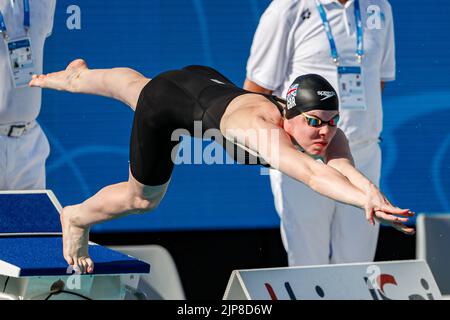 ROM, ITALIEN - 16. AUGUST: Laura Kathleen Stephens aus England während des Schmetterlings der Frauen 200m beim European Aquatics Roma 2022 im Stadio del Nuoto am 16. August 2022 in Rom, Italien (Foto: Nikola Krstic/Orange Picles) Stockfoto