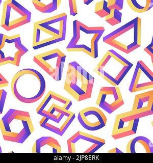 Geometriemuster nicht möglich. Nahtloser Druck von abstrakten geometrischen unendlichen Formen, optischem Illusionseffekt, verdrehter perspektivischer Vektorstruktur. Moderne bunte Figuren visuelles Paradox Stock Vektor
