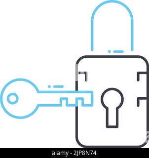 Schlüssel in Sperrliniensymbol, Umrisssymbol, Vektordarstellung, Konzeptzeichen Stock Vektor