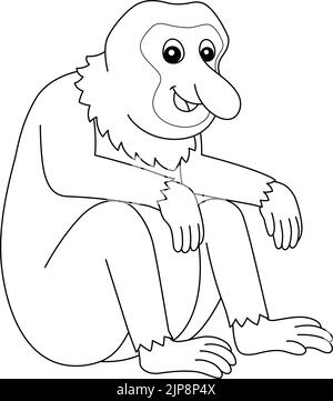 Proboscis Monkey Animal Isolated Coloring Page Stock Vektor