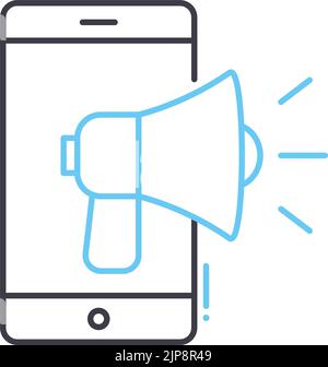 Mobile Werbung Plattform Linie Symbol, Umriss Symbol, Vektor-Illustration, Konzept Zeichen Stock Vektor