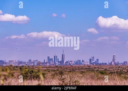 Nairobi City County Nationalpark Vögel Tiere Wildtiere Savanne Grasland Landschaften Panoramablick malerische Ausblicke magische Kenia Ostafrika Discovery Exp Stockfoto