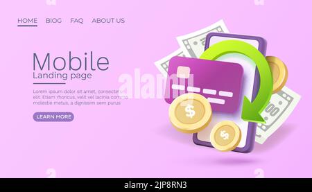 Mobile Pay-Service, finanzielle Zahlung Smartphone mobilen Bildschirm, Technologie mobile Display. Vektorgrafik Stock Vektor