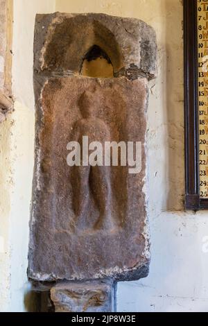 Reliefschnitzerei des römischen gottes, Merkur in der St. Andrew's Parish Church, Aldborough, Yorkshire, England Stockfoto