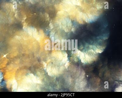 Fraktale Deep Space Nebel. Anordnung von fraktalen Elementen, Lichtern und Texturen. Metapher zum Thema Design, Wissenschaft und Technologie. 3d-Bildmaterial Stockfoto