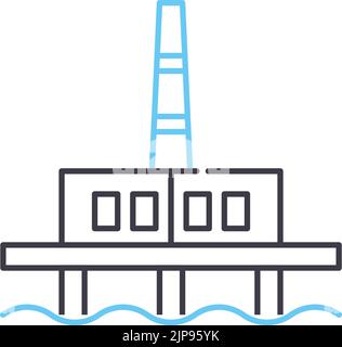 Offshore-Ölplattform Linie Symbol, Umriss Symbol, Vektor-Illustration, Konzept Zeichen Stock Vektor