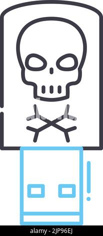 Infiziertes usb-Laufwerk Liniensymbol, Umrisssymbol, Vektordarstellung, Konzeptzeichen Stock Vektor