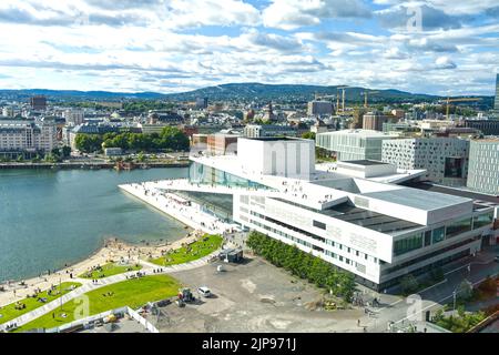 Oslo Panorama extra breit einschließlich der Bucht und dem Opernhaus Norway Europe Luftbild Stockfoto