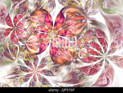 Schöne fraktale Blumenkunst. Computer generierte Grafiken. Abstrakter floraler Fraktal Hintergrund für Kunstprojekte. Stockfoto