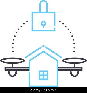 Home Lock Drohne Linie Symbol, Umriss Symbol, Vektor-Illustration, Konzept Zeichen Stock Vektor