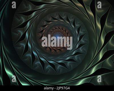 Abstrakte fraktale Form. Unendliche Spirale. Geheimnisvolles psychedelisches Entspannungsmuster. Dynamische natürliche Formen. Heilige Geometrie. Mystische Lichtspirale. Stockfoto