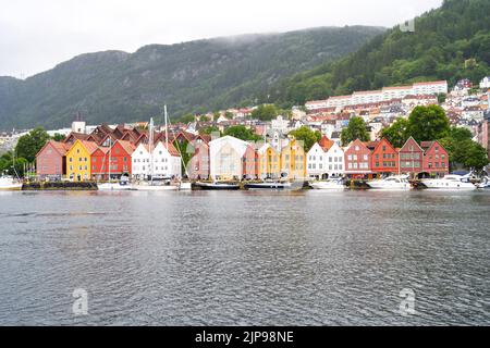 Bergen (Vestland) Häuser in Norwegen im alten Teil Bryggen Hafen Europa Stockfoto