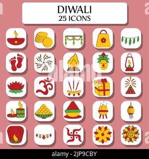 Illustration Des Schönen Diwali -25 Symbol In Rosa Hintergrund Gesetzt. Stock Vektor