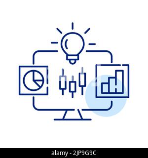 Aktienhandelsplattform auf dem Computer. Pixel-perfektes, bearbeitbares Strichliniensymbol Stock Vektor