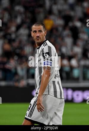 Turin, Italien, 15. August 2022, Leonardo Bonucci von Juventus FC reagiert während des Spiels der Serie A 2022/23 zwischen Juventus FC und US Sassuolo im Allianz Stadium am 15. August 2022 in Turin, Italien Stockfoto