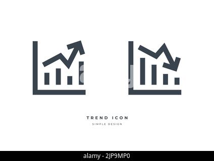 Trenddiagramm für den Geschäftsmarkt, auf weißem Hintergrund isoliertes Symbol. Trend mit Pfeil nach oben und unten. Stock Vektor