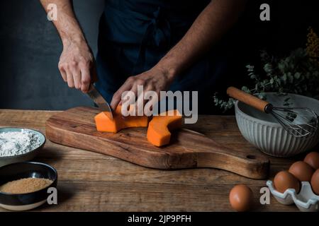 Kürbis, Schneiden, Zutat, Backzutaten, Squashs, Zutaten Stockfoto