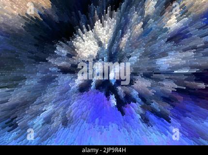 Blau-weißer abstrakter geometrischer Hintergrund mit quadratischer Extrude, Illustration 3D. Stockfoto