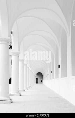 Toskanische Pfeiler der gewölbten Langen Gang von Stallhof (langer Durchgang der königlichen Ställe), Residenzschloss Dresden, Sachsen, Deutschland Stockfoto