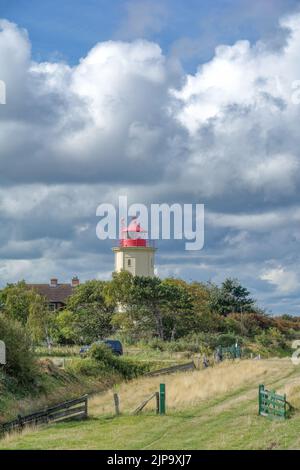 Leuchtturm von westermarkelsdorf auf Fehmarn, Ostsee, Schleswig-Holstein, Deutschland Stockfoto